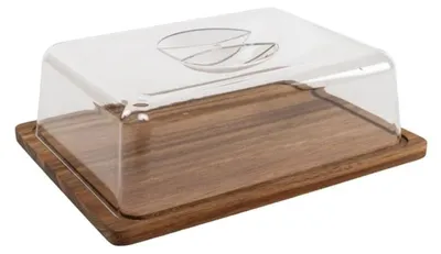 Image de Plateau à fromage en bois rectangulaire avec couvercle en verre 24 x 18 cm