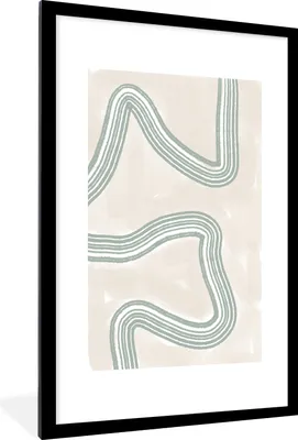 Produktbild von MuchoWow® Gerahmtes Poster Linien - Grün - Weiß - Abstrakt - Design 60x90 cm - Poster mit Schwarzem Bilderrahmen Wandposter Rahmen Foto Bilder - Dekoration - Wandposter Wohnzimmer - Hochwertig