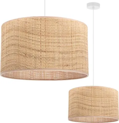 Image de Lampe Suspendue En Rotin Blanc 1 Abat-Jour Plat En Rotin 35 Cm