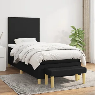 Produktbild von vidaXL Boxspringbett mit Matratze Schwarz 100x200 cm Stoff - Boxspringbett - Boxspringbetten - Bett - Schlafzimmermöbel