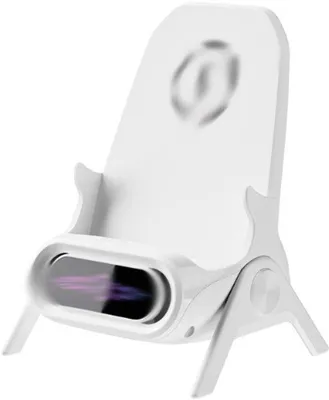 Image de Chargeur de bureau sans fil – Chargeur rapide 15 W avec support pour téléphone. Ce chargeur de bureau performant est idéal pour les smartphones, la chambre à coucher, le bureau, la table du salon ou un usage domestique. Compact et élégant.
