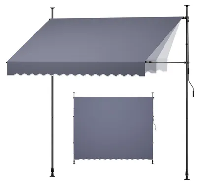 Produktbild von Manuelle, ausziehbare Markise, 300 cm, für den Außenbereich, zum Schutz vor Sonne auf Terrassen, mit verstellbarer Höhe, mit manueller Kurbel, geeignet für Garten, Balkon, Hinterhof, in Dunkelgrau