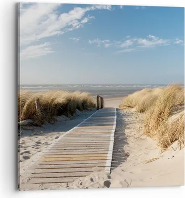 Produktbild von Bild auf Leinwand - Leinwandbild - Strand Meer Fußgängerbrücke Ufer - 70x70cm - Wand Bild - Wanddeko - Leinwanddruck - Bilder - Kunstdruck - Wanddekoration - Leinwand bilder - Wandkunst - AC70x70-2657