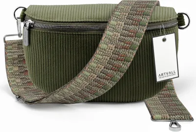 Produktbild von ARTVALL - Umhängetasche aus Cord, Klein mit verstellbarem Schultergurt, abnehmbares Taschenband, Crossbody Bag in dunkelgrün