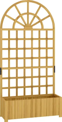 Produktbild von Spalier mit Pflanzkasten Holz Blumenkasten mit Drainageloch Rankgitter 90 x 30 x 180 cm Naturholz