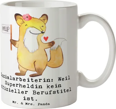 Produktbild von Mr. & Mrs. Panda Kaffeebecher Sozialarbeiterin Heldin - Weiß - Geschenk, Berufsleben, Tasse, Hingabe, Becher, soziale Arbeit, Beruf, Vertrauen, mit Spruch, Heldinnen