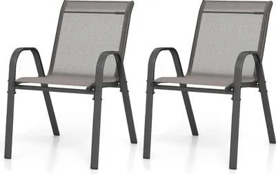 Produktbild von GOPLUS 2er Set Gartenstühle stapelbar, Bistrostuhl Balkonstuhl aus Textilene bis 150kg, Stapelstuhl mit Rückenlehne und Armlehn, Grau