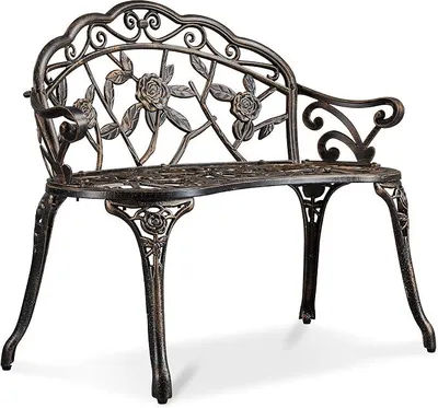 Imagen del producto de Banco de jardín Silecomplaza, dimensiones 99,5 x 57 x 78,5 cm, aluminio, capacidad máxima de 227 kg, color bronce
