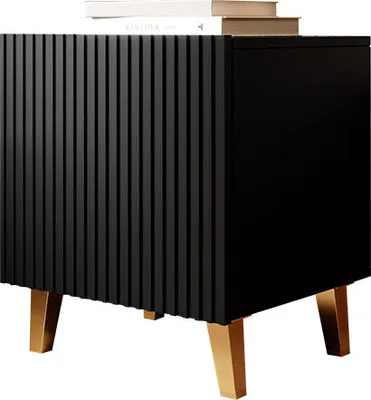 Produktbild von MIRJAN24 2x Stück Nachtschrank Pafos, Stilvoll Schlafzimmer Kollektion, Nachttisch, Modern Schrank (Farbe: Schwarz / Gold Füße)