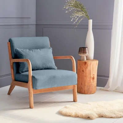 Produktbild von sweeek - Skandinavischer Sessel aus Holz mit Stoffbezug - Blau