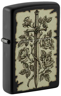 Obrázok produktu pre Zapa?ova? Zippo Medieval Swords ?ierny matný benzínový vetruodolný