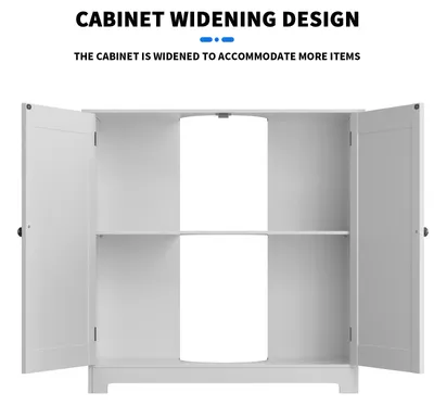 Produktbild von Badezimmerschrank für Waschbecken - Freistehender Unterschrank - 2 Türen - Ablagefach - Lackierte Holzplatte - 60 x 60 x 30 cm