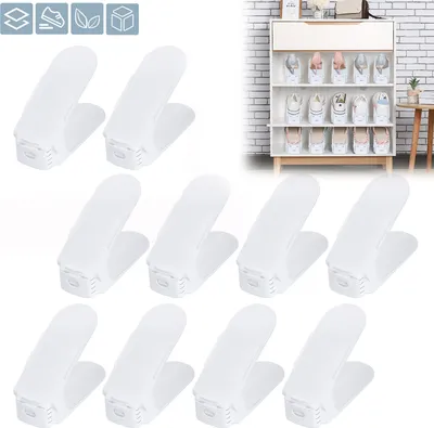 Produktbild von UISEBRT 40er Verstellbarer Schuhregale Set Rutschfest Schuhstapler 3 Höhenverstellbar Schuhaufbewahrung Schuhorganizer 40 Stück Weiß