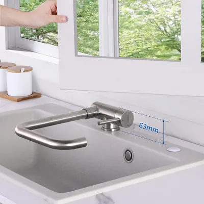 Produktbild von Hochdruck Vorfenster Küchenarmatur Umklappbar Spültischarmatur, Einhebelmischer 360° Drehbar aus Edelstahl Wasserhahn Küche, Gebürstet