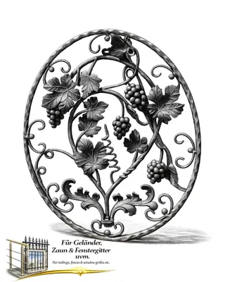 Produktbild von UHRIG Schmiedeeisen Ornament mit Weintrauben, Element für z.B. Geländer, Zaun, Gitter uvm.