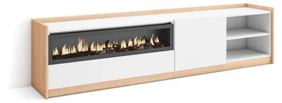 Produktbild von TV-Schrank, Lowboard, 207x37x50cm, Für TV-Geräte bis zu 80", Elektrokamin., Weiß und Eiche Soft