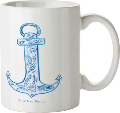 Produktbild von Mr. & Mrs. Panda Tasse Anker Blau - Weiß - Geschenk, Tiermotive, Kaffeebecher, Keramiktasse, Motivtasse, Becher, Kaffeetasse