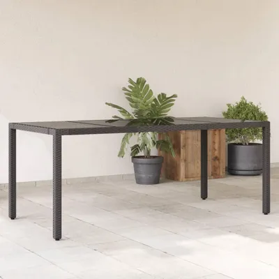 Obrázek produktu pro Zahradní stůl s dřevěnou deskou černý polyratan masivní akácie černá Sklo / 190 x 90 x 75 cm