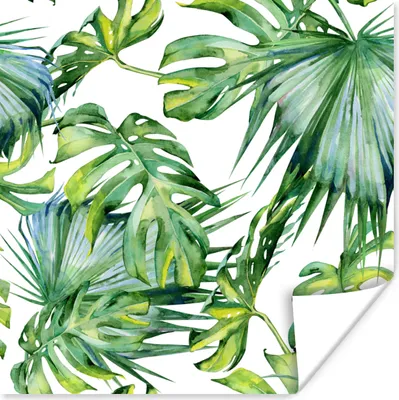 Produktbild von MuchoWow® Poster Monstera - Muster - Aquarell - Mädchen - Kinder - Jungen - Kinder 100x100 cm - Babyzimmer