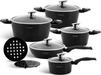 Obrázok produktu pre Elegantná 12-dielna čierna súprava hrncov, mramor, indukcia, darček, EDENBERG EB5613