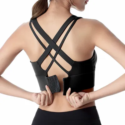 Produktbild von High Impact Sportunterwäsche für Damen, Sport-Laufunterwäsche mit überkreuzten Trägern auf der Rückseite, Unterwäsche mit herausnehmbaren Cups - Schwarz
