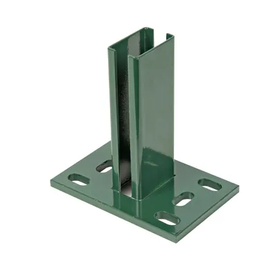 Produktbild von Alberts Pfostenträger für Zaunpfosten für Doppelstabmatten, zum Aufschrauben, Platte 150 x 100 mm, für Pfosten 60 x 40 mm, grün