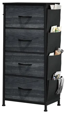 Produktbild von Kommode mit 5 Stoffschubladen Metallgestell Schwarze Holzmaserung 45x30x95 cm