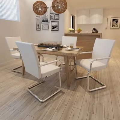 Produktbild von SHUJING Freischwinger Stühle 4er Set, Esszimmerstühle, Esszimmerstühle, Esstischstühle, Besucherstühle, Küchenstühle, Esszimmerstühle, Weißes Kunstled