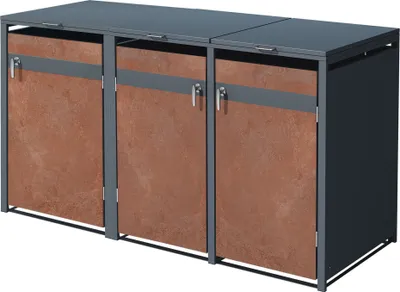 Produktbild von ML-Design Mülltonnenbox 3er für 3 Tonnen 240L 200x80x116,3cm Anthrazit-Rostoptik, Stahl/Cortenstahl, abschließbar