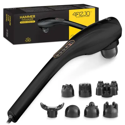 Produktbild von 4FIZJO Vibrations-Handmassagegerät Long Stick, Körpermassage mit 15 Programmen, 7 Aufsätzen - schwarz