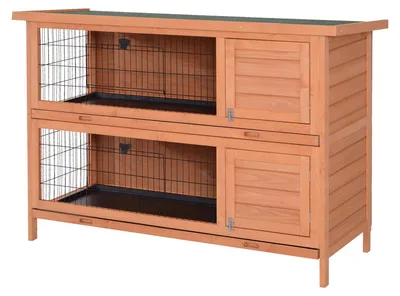 Produktbild von Hasenstall winterfest 2 Etagen Kaninchenstall Holz Bodenwanne Asphaltdach Tš¹ren 136,4 x 50 x 93 cm Orange