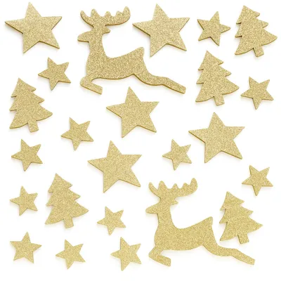 72 goldene Holzsterne, 4 Größen, Streudeko für Weihnachten & Basteln