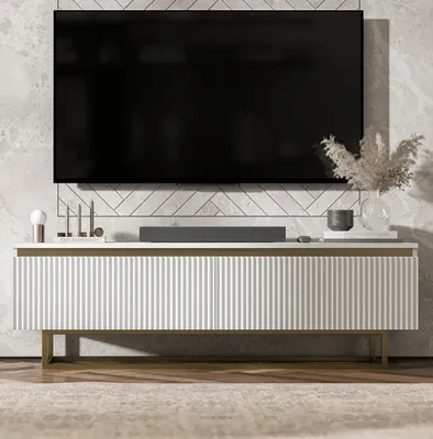 Produktbild von TV-Ständerschrank SELENE von Lindner Möbel – zweitürig – 140 x 44 x 35 cm - Farbe: Weiß matt – Italienische Tiefmattfolie