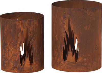 Produktbild von 2er Set Windlicht Flammen H25cm Rost Laterne Garten-Deko Gartenleuchte Rostdeko