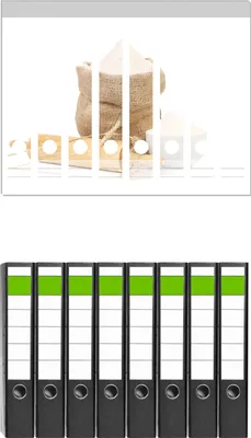 Produktbild von Wallario 8 Stück schmale Ordner inkl. Klebeetiketten mit Motive Backen-Ensemble mit Nudelholz, Mehl-Sack, Ähren und Zucker -  Set mit Rückenschildern / Ordnerrücken Stickern