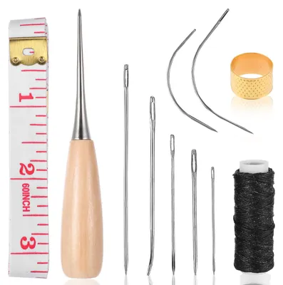Nähset 11-tlg. Leder Nadeln, Ahle, gewachster Faden, DIY Reparatur
