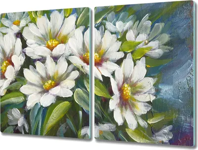 Produktbild von Coloray Herdabdeckplatte 2x40x52 cm Schneidebrett Kochplattenabdeckung Küchenbrett Hackbrett - Blumen Pflanzen