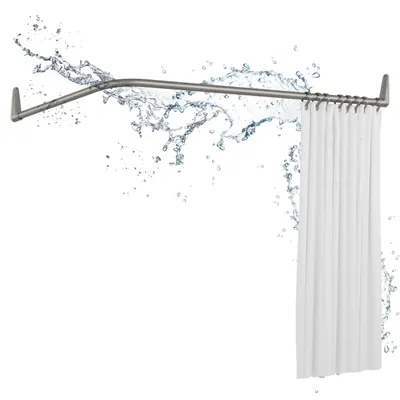 Image de Tringle à rideaux de douche en L réglable - Gris 70x90/160 cm
