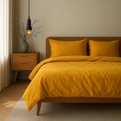 Produktbild von Bettwäsche 155 x 220 cm, 100 % Baumwolle, Kissenbezug 80 x 80 cm, senfgelb, für Schlafzimmer