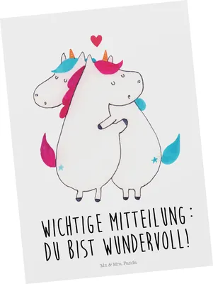 Produktbild von Mr. & Mrs. Panda Postkarte Einhorn Mitteilung - Weiß - Geschenk, Liebe, Postkarten, Valentinstag, Spruch, Fotokarte, Unicorn, Grußkarte, Ehe, bildkarte, Ansichtskarte