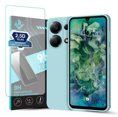 Produktbild von Hülle für Xiaomi Redmi Note 13 Pro mit 9H Displayglas Displayschutz Case Cover Bumper Smartphone Softgrip Schutzhülle Farbe: Hellblau