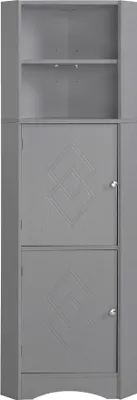 Produktbild von Badschrank Badmoebel Eckschrank mit zwei Ablagefaechern offenes Fach mit verstellbarem Einlegeboden Badezimmerschrank 36.5x36.5x155cm Grau