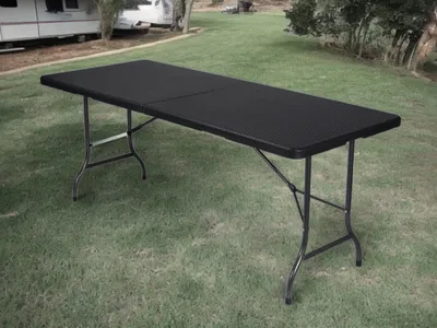 Produktbild von Perel Klapptisch Gartentisch Rattan-Optik 180x75 cm Schwarz Wetterfest
