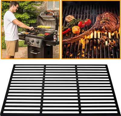Zdjęcie produktu dla Kratka do grillowania Izrielar z żeliwa 41,5 × 27,5 cm – emaliowana kratka do grilla węglowego, gazowego i piekarnika, solidne akcesoria do grillowania, kolor czarny