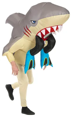 Image de Costume gonflable Attaque de requin Costume de requin pour adulte gris-beige-rouge
