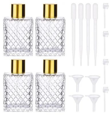Immagine prodotto di Confezione da 4 flaconi spray in vetro vuoti per profumo, capacità 100 ml, colore oro