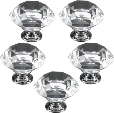 Obrázok produktu pre Sada 5 sklenených úchytiek s diamantovým vzorom, priemer 40 mm