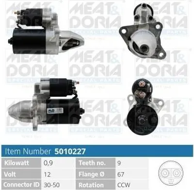 Produktbild von MEAT & DORIA 5010227 Starter Anlasser 0,9kW für MG MG ZR 12V
