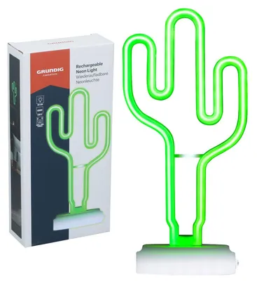 Produktbild von Grundig Tischlampe Kabellos Neon Kaktus - Tischlampe mit 53 LED USB-C - Schreibtischlampe Led Akku - Grün Beleuchtung