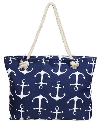 Produktbild von Stofftasche Strandtasche Motiv "Anker" blau / weiß